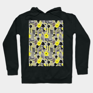 Minimal soft style floral and stripes yellow black gray Hoodie